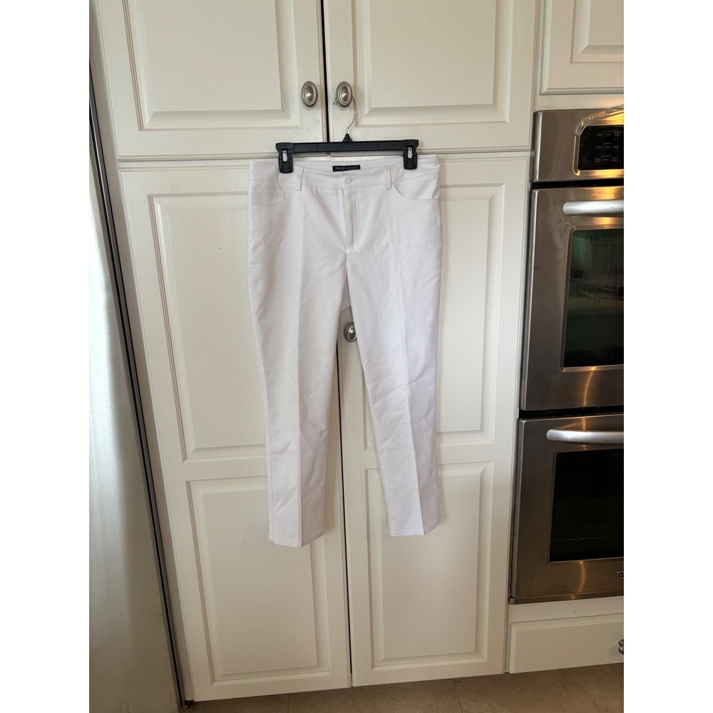 Peace of Cloth Womens White Slim Leg Stretch Cotton Blend Trousers Size 6
